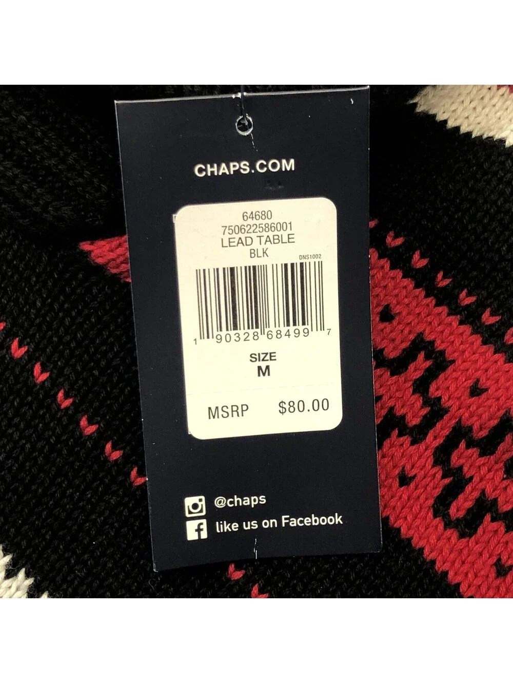 Chaps Black White Sweater Lead Table Men’s Med. Cowl Neck Warm Thick New W/ Tags